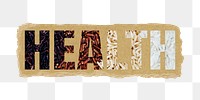 Health png word sticker typography, rice grains, transparent background, torn paper collage element