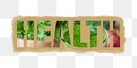 Health png word sticker typography, green juice, torn paper in transparent background