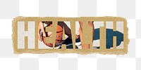 Health png word sticker typography, man playing basketball, torn paper in transparent background