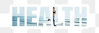 Health png word sticker typography, woman running by the beach, transparent background