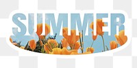 Summer png word sticker, white border typography, transparent background