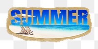 Summer png word sticker, stick out design on ripped paper, transparent background