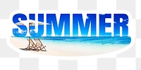 Summer png word sticker, white border typography, transparent background