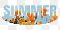 Summer png word sticker, poppy on transparent background