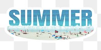 Summer png word sticker, white border typography, transparent background