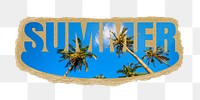 Summer png word sticker, cut out design on ripped paper, transparent background