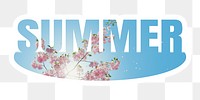 Summer png word sticker, white border typography, transparent background