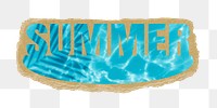 Summer png word sticker, swimming pool design on ripped paper, transparent background