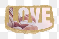 Love png word sticker, family design on ripped paper, transparent background
