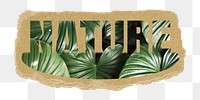 Nature png word sticker, leaf design on ripped paper, transparent background