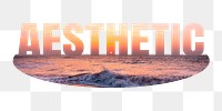 Aesthetic png word sticker, sunset sea on transparent background