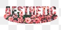 Aesthetic png word sticker, pink flower on transparent background