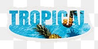 Tropical png word sticker, ripped paper, transparent background