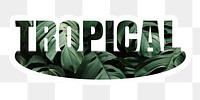 Tropical png word sticker, white border typography, transparent background