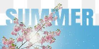 Summer word png border sticker, cherry blossom, transparent background