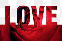 Love word png border sticker, rose design, transparent background