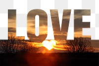 Love word png border sticker, sunset design, transparent background