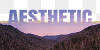 Aesthetic word png border sticker, mountain design on torn paper, transparent background