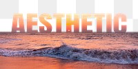 Aesthetic word png border sticker, sea at sunset design, transparent background