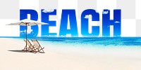 Beach word png border sticker, blue design, transparent background