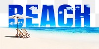 Beach word png border sticker, blue design, transparent background