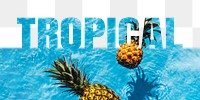 Tropical word png border sticker, pineapple design, transparent background