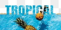 Tropical word png border sticker, pineapple design on torn paper, transparent background