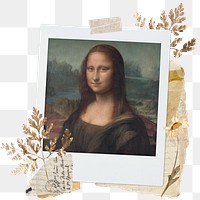 Mona Lisa png sticker instant photo, aesthetic leaf design, transparent background, remixed by rawpixel.