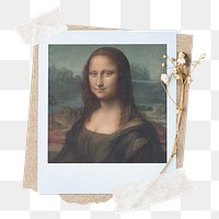 Mona Lisa png sticker instant photo, aesthetic flower design, transparent background, remixed by rawpixel.