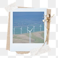 Wind turbine png sticker instant photo, aesthetic flower design, transparent background