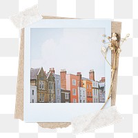 Colorful houses png sticker instant photo, aesthetic flower design, transparent background