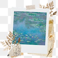 Monet png sticker instant photo, aesthetic leaf design, transparent background, remixed by rawpixel.