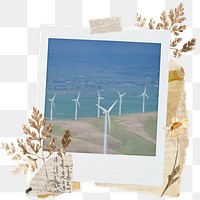 Wind turbine png sticker instant photo, aesthetic leaf design, transparent background