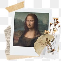 Mona Lisa png sticker instant photo, aesthetic flower design, transparent background, remixed by rawpixel.