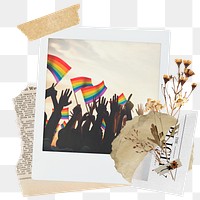 LGBTQ png sticker instant photo, aesthetic flower design, transparent background