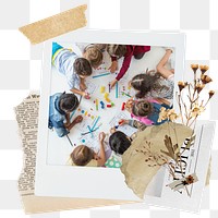 Kids learning png sticker instant photo, aesthetic flower design, transparent background