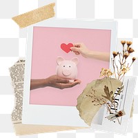 Love bank png sticker instant photo, aesthetic flower design, transparent background