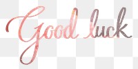 PNG aesthetic good luck word, pastel pink calligraphy in transparent background