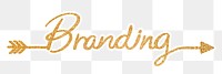 PNG branding, gold glittery calligraphy, digital sticker with white outline in transparent background