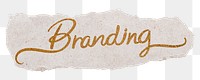 PNG branding word, gold glittery calligraphy on torn paper, transparent background