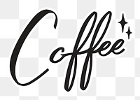 Coffee png word, minimal black calligraphy, digital sticker with white outline in transparent background