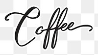 Coffee png word, minimal black calligraphy, digital sticker with white outline in transparent background