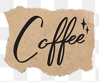 Coffee word png, black calligraphy on torn paper, transparent background