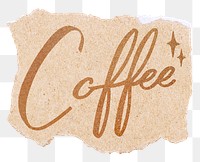 PNG coffee word, torn paper, gold glittery calligraphy on transparent background