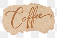 Coffee word png, ripped paper, gold glittery calligraphy on transparent background