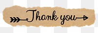 PNG thank you word, ripped paper, simple black calligraphy on transparent background