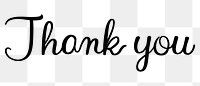 Thank you png, minimal black calligraphy, digital sticker with white outline in transparent background