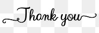 Thank you png, minimal black calligraphy, digital sticker with white outline in transparent background