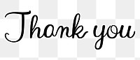 PNG thank you, minimal black calligraphy, digital sticker with white outline in transparent background