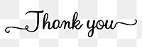 Thank you png, minimal black calligraphy, digital sticker with white outline in transparent background
